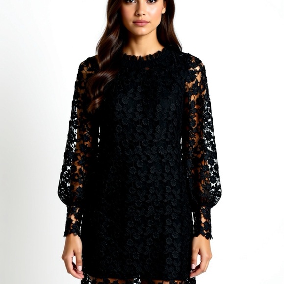 Chic Black Floral Lace Dress - Picture 2 of 8